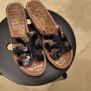 SAM EDELMAN Black Regis Cork Wedges size 7